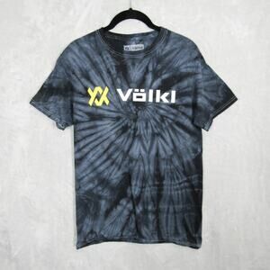 Volkl Shirt Mens Small Black Gray Tie Dye Short Sleeve Spell Out Logo Cotton Tee